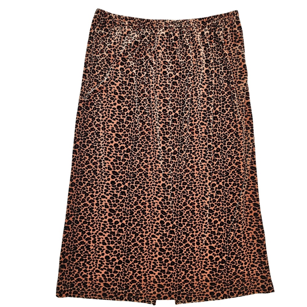 Sag Harbor Leopard Print Velvet Midi Skirt XL Brown Black H03020